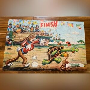 1940s Vintage jigsaw puzzle by Walt Disney 300 piece Hare & turtle race 14”x23”